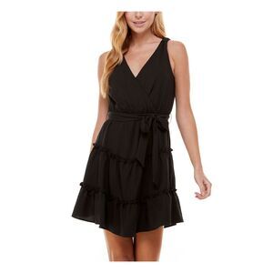 CITY STUDIO Womens Sleeveless Surplice Neckline Short Party Fit + Flare Dress